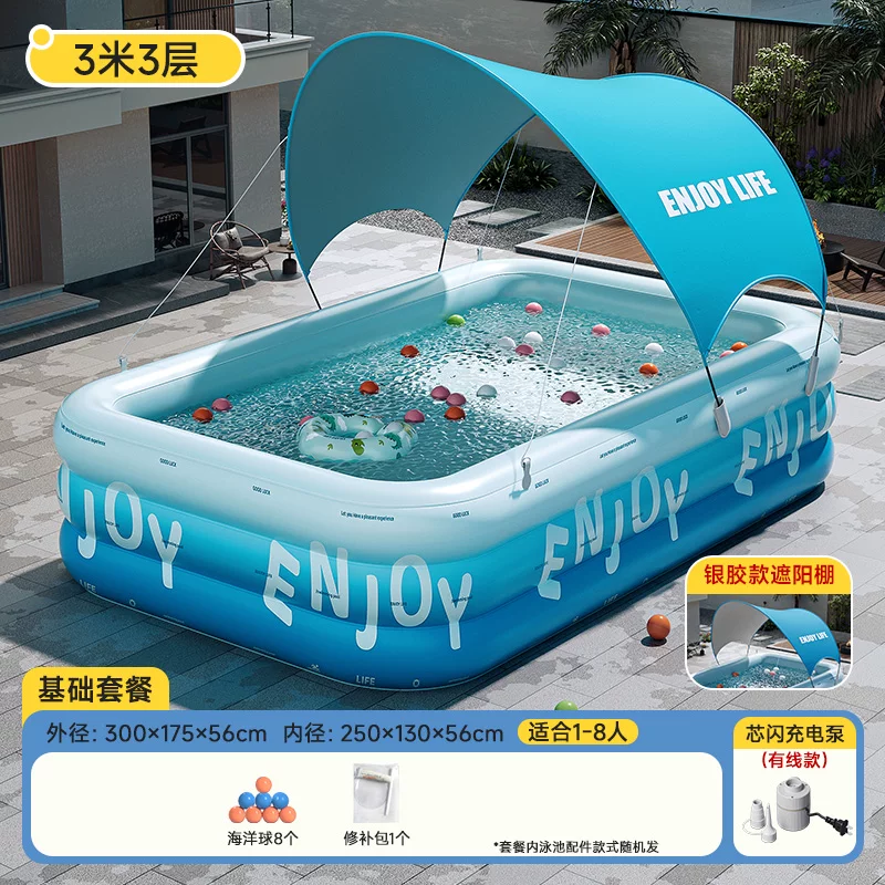 Inflatable travel swimming pool, increased thickness