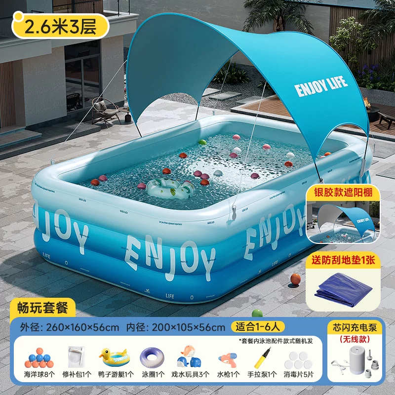 Inflatable travel swimming pool, increased thickness