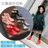 Martens, зимние ботинки, флисовые детские короткие сапоги для принцессы, коллекция 2023, в корейском стиле, из натуральной кожи