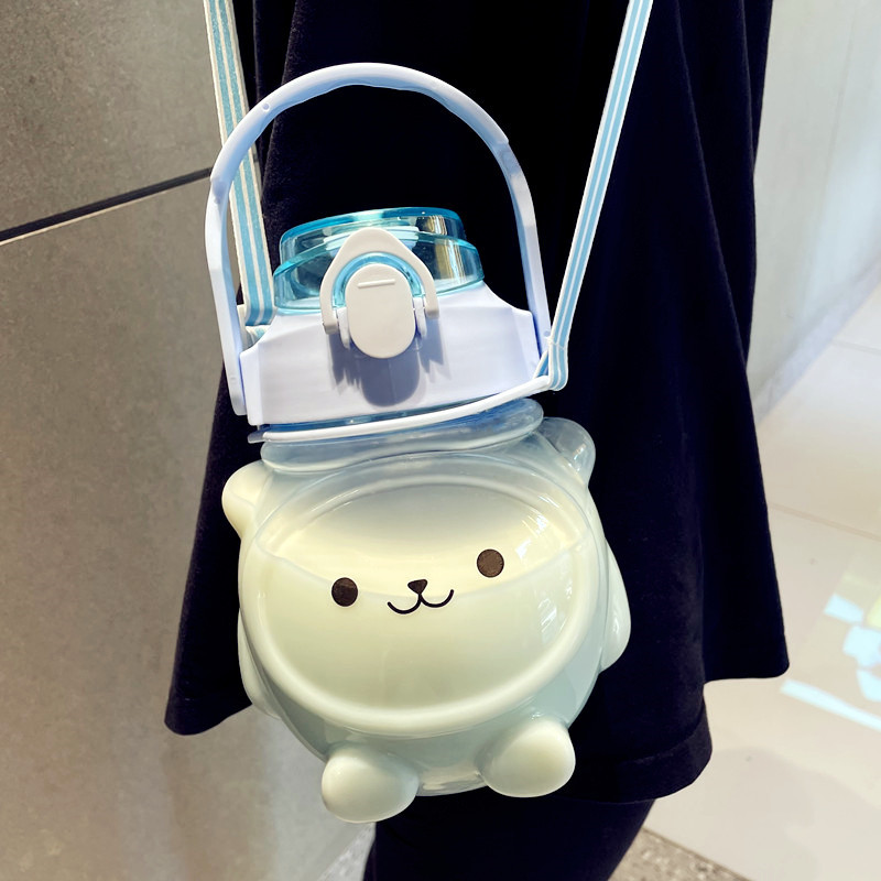Large-capacity bear plastic straw water cup for children ins summer cute anti-fall high-value student water bottle portable