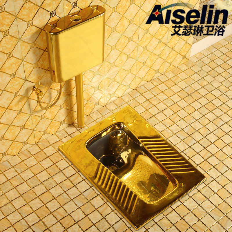 Ceramic water tank set of gold squat urinal Gold-plated squat pit squat toilet Squat urinal Stool pool Energy-saving silent deodorant