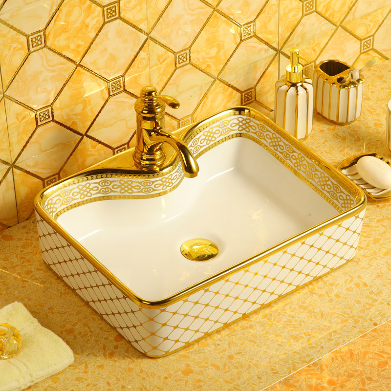 Ostyle Color Gold Terrace Basin washbasin Ceramic Terrace Basin Art Basin Home Golden Rectangular Terrace Washbasin