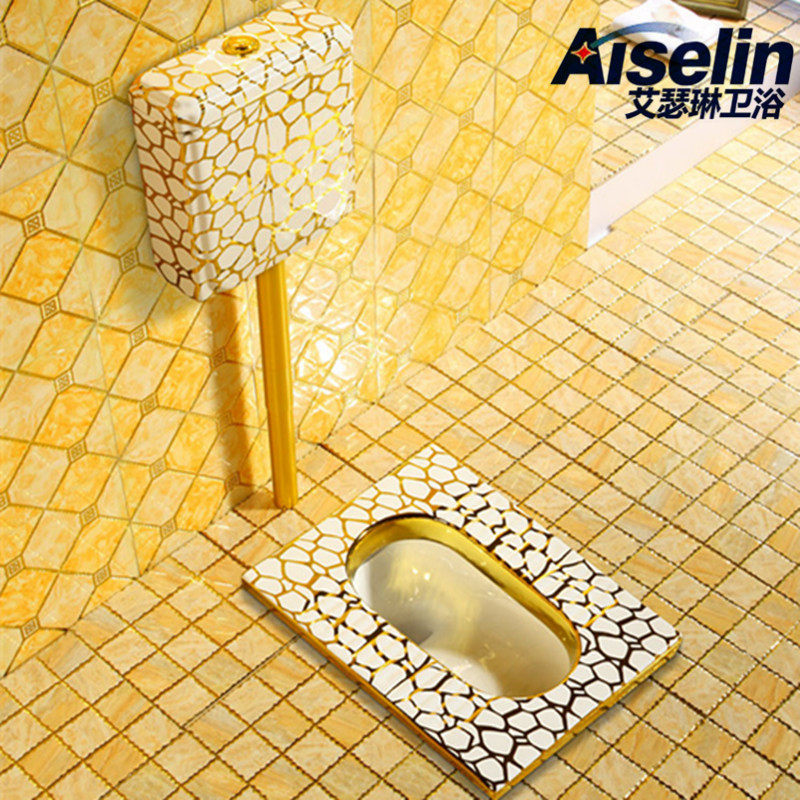 Gold squat toilet flush water tank set Ceramic color squat toilet stool device deodorant squat toilet set squat pit
