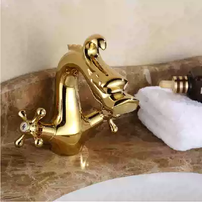 Antique European-style faucet Gold-plated faucet Hot and cold all-copper American washbasin classical bathroom