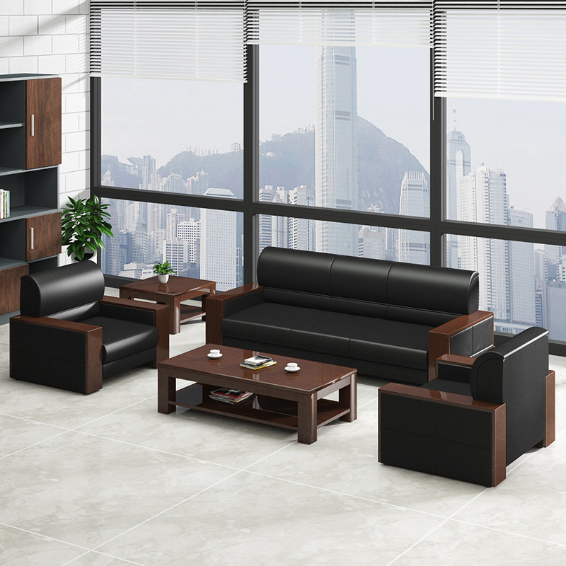 Office sofa coffee table combination business reception sofa Chinese modern office leather sofa three-seat