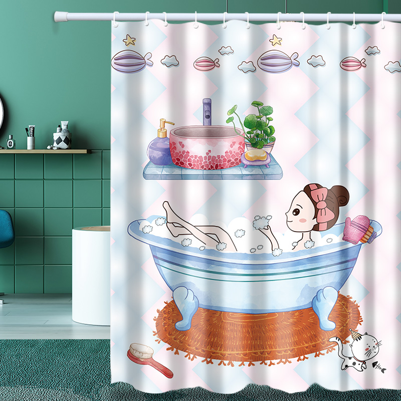 CUSTOM BATHROOM WATERPROOF CLOTH BATH CURTAIN MAKEUP ROOM STOP WATER CURTAIN PARTITION WINDOW TOILET BATH CURTAIN HANGING CURTAIN FREE-TO-PUNCH SUIT