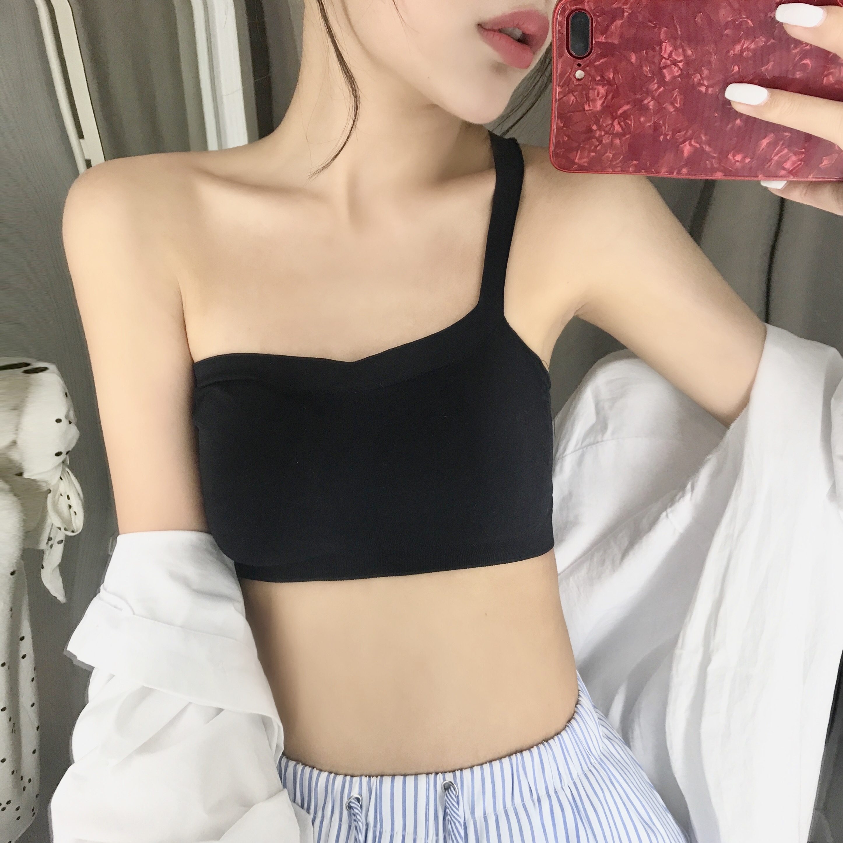 Sexy qua lưng quấn áo ngực bằng vải cotton chạm đáy bên trong mà không có vòng ngực thép tập hợp với áo lót ngực ống lót áo lót cho người có vòng 1 to