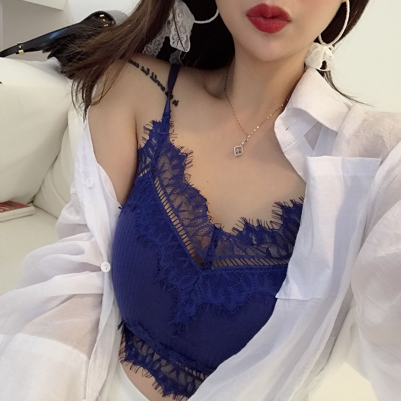Lông mi gợi cảm quấn ngực áo bông đáy quần mà không có vành áo ngực tụ tập với ngực pad ống đồ lót đồ lót áo lót