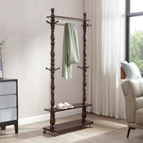 Solid wood clothes hanger floor-standing bedroom coat rack American style clothes hanger European style large clothes rack mobile living room Chinese style