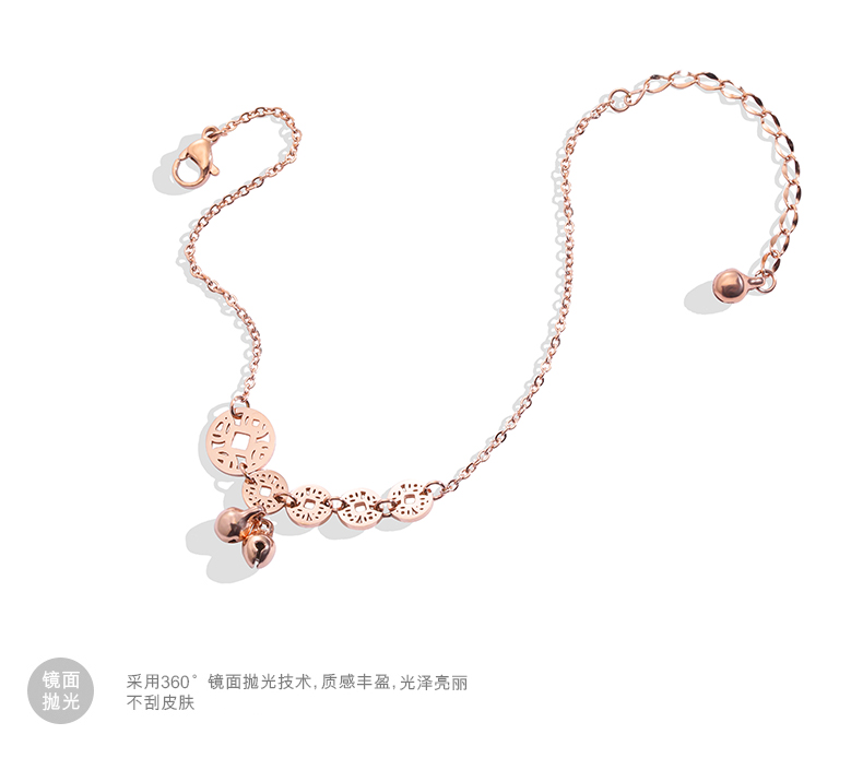 Quà tặng giáng sinh vòng chân nữ bằng thép mạ titan vàng hồng trang sức đơn giản cá tính chuông cô gái sinh viên thủy triều người đồng xu lắc chân vàng trắng