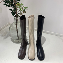 Wei Yanni Santa Rita2021 autumn Korean version of small square head thick with Knight boots over knee boots female