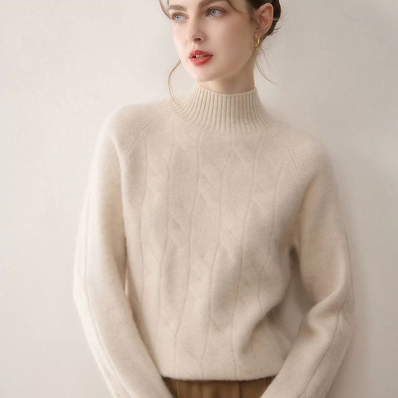 Ordos City Women's Wool Sweater 2026 New Half-Turtleneck Thickened Sweater Autumn and Winter Knitted Cashmere Base Layer Sweater Ordos City Women's Wool Sweater 2026 New Half-Turtleneck Thickened Sweater Autumn and Winter Knitted Cashmere Base Layer Sweater