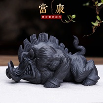 Ziyu Yixing purple sand tea set tea pet famous Li Jianwei handmade boutique raw ore black mud as Kang ornaments