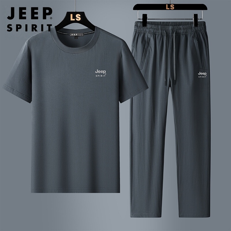 Jeep Cool Sports Suit for Men, Summer Thin Style, Large Size, Loose Fit, Middle-Aged and Elderly Dad's Casual Style, Pure Cotton Sportswear