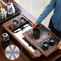 Simple Solid Wood Tea Tray Home Kung Fu Tea Set Suit Big Tea Sea Trays Drain Stainless Steel Bottom Small Tea Table Living Room