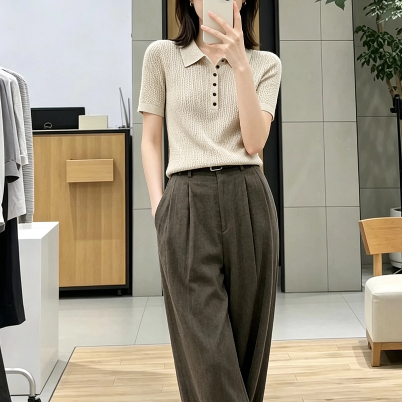 Mm Maixi 2026 Summer Natural Linen Series Organic Linen Old Money Cable Knit Short Sleeve Women's 5H4931911