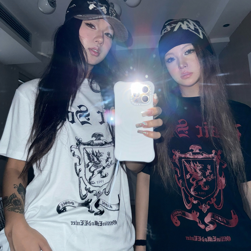 Offlinemode Loose Thin T-Shirt with Letter Print for Street Dance Wear, Regular Round Neck Short Sleeves Offlinemode Loose Thin T-Shirt with Letter Print for Street Dance Wear, Regular Round Neck Short Sleeves