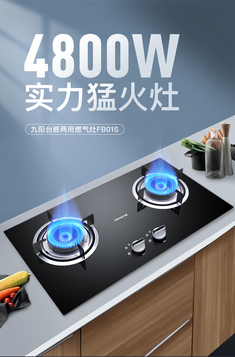 Joyoung 九阳 FB01S 4.8kW猛火 台嵌两用双灶台燃气灶 双重优惠折后￥299包邮