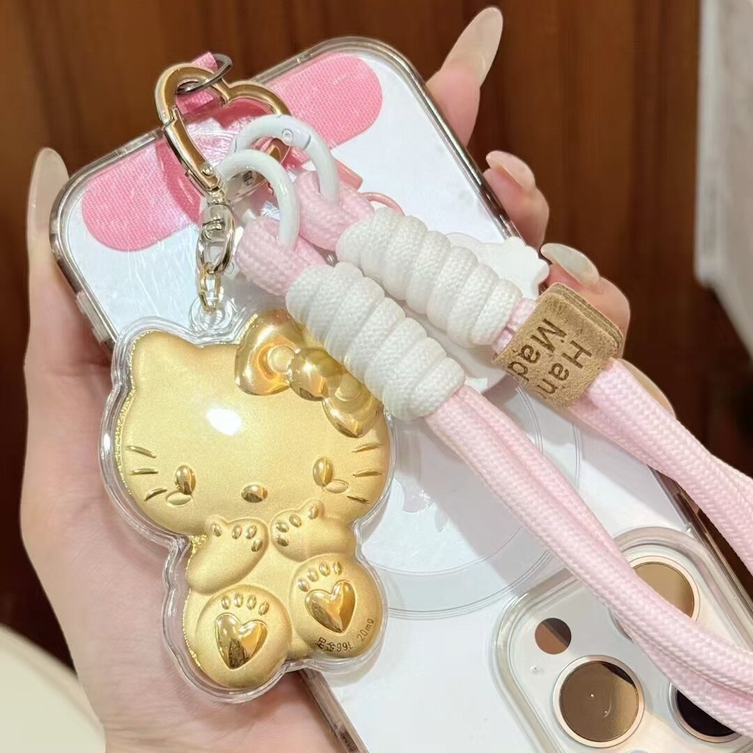 足金999黄金Hello Kitty猫手机链包包挂件钥匙扣 超萌送礼首选!💖-黄金镶珍珠挂件-淘宝好物网