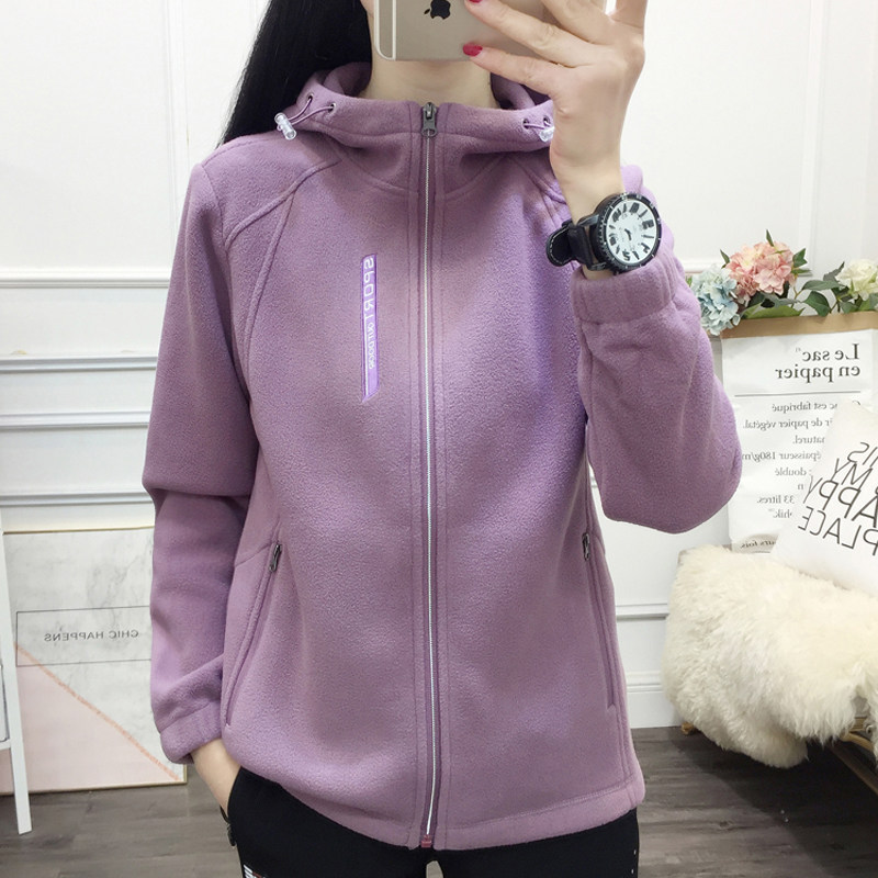 Outdoor fleece women's suit spring and autumn winter thick warm hooded sweatshirt fleece hiking trekking cardigan jacket