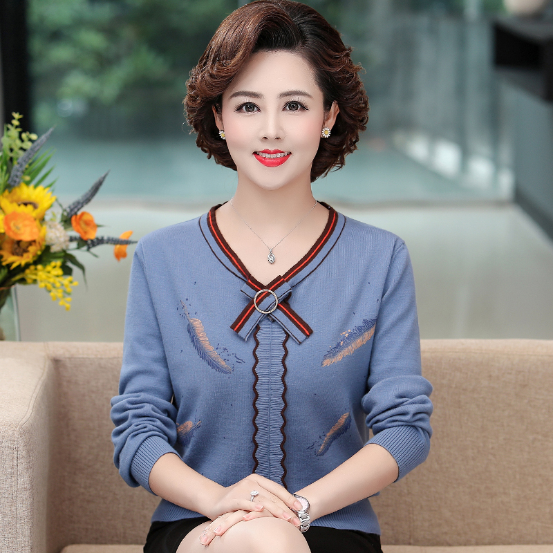200 catties fat mother autumn long-sleeved top Western style thin sweater plus fertilizer plus size middle-aged women's sweater