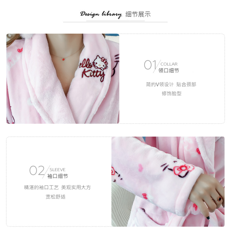 Pyjama Winter Coral Lông cừu Hàn Quốc Ngọt ngào dễ thương KT Cat Princess Wind Flannel Áo choàng dày áo choàng ngủ