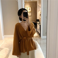 快 Han Style Chic Tính cách Slim Váy dài Váy đan Nữ + Băng thông rộng tay áo cardigan váy maxi