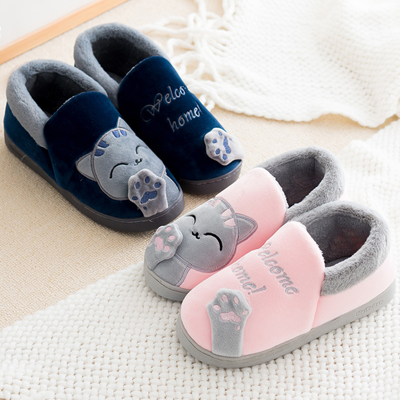 Lovers Home Cotton Slippers Winter Cute Indoor Warm With Fur Cartoon Korean Version Couple Moon Shoes