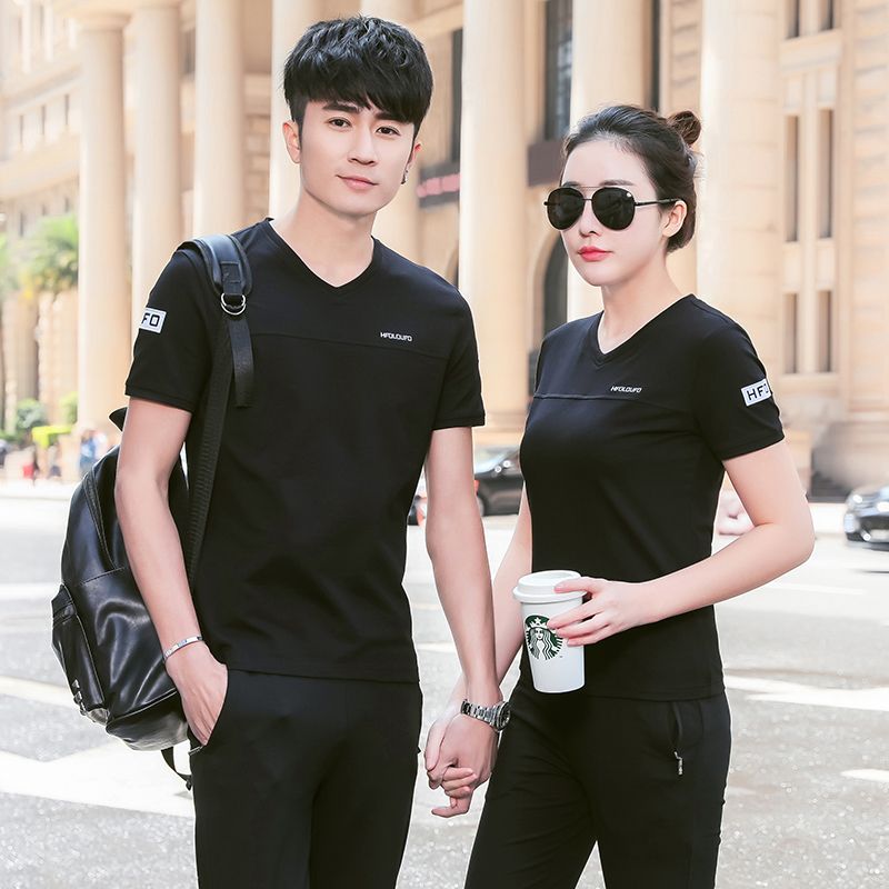 361 Jordan brand couples casual sports suit men's and women's summer cotton V-neck short-sleeved long pants running suit tide