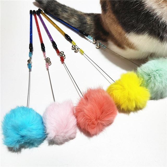 cat toy rabbit fur ball funny cat stick rabbit fur strip funny cat rod to relieve boredom interactive cat toy