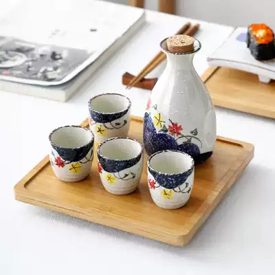 GREEN MAPLE LEAF HAND-PAINTED CERAMIC WINE JUG SET SNOWFLAKE JAPANESE WINE JUG WITH 4 WINE GLASSES SET SAKE JUG 320ML