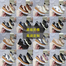 Cake shoes Womens thick-soled square head high slope stella Star shoes spring leather English style pine cake sole shoes