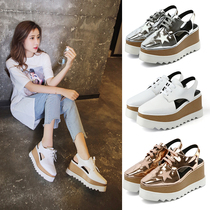 Sandals female thick bottom slope with 2021 new summer Joker Korean students Baotou star super thick bottom cake shoes women