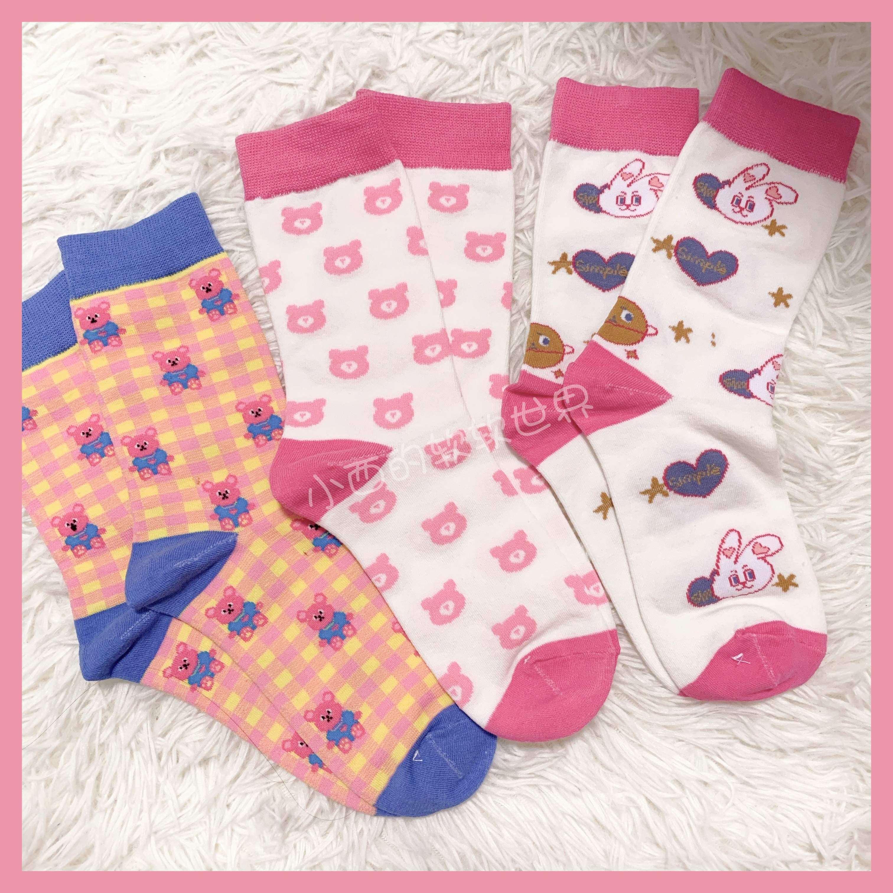 Xiaonishi's soft world Japanese cute cartoon soft girl childlike bunny bear color tube socks