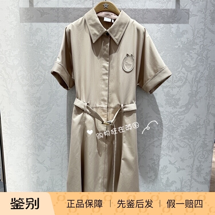 Dior Uk Purchasing Agent 26 New Styles of Women's Lapel Belt Waist-Cinching Embroidered Short-Sleeve Shirt Dress