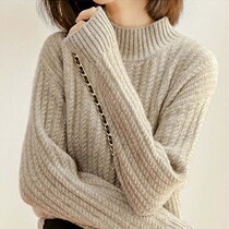 Sweater womens 100 pure wool twist sweater womens autumn and winter thickened inner cashmere sweater half turtleneck bottoming shirt