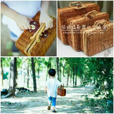 Children's photography props Chinese costume Republic theme set three book box retro suitcase woven box bamboo basket frame
