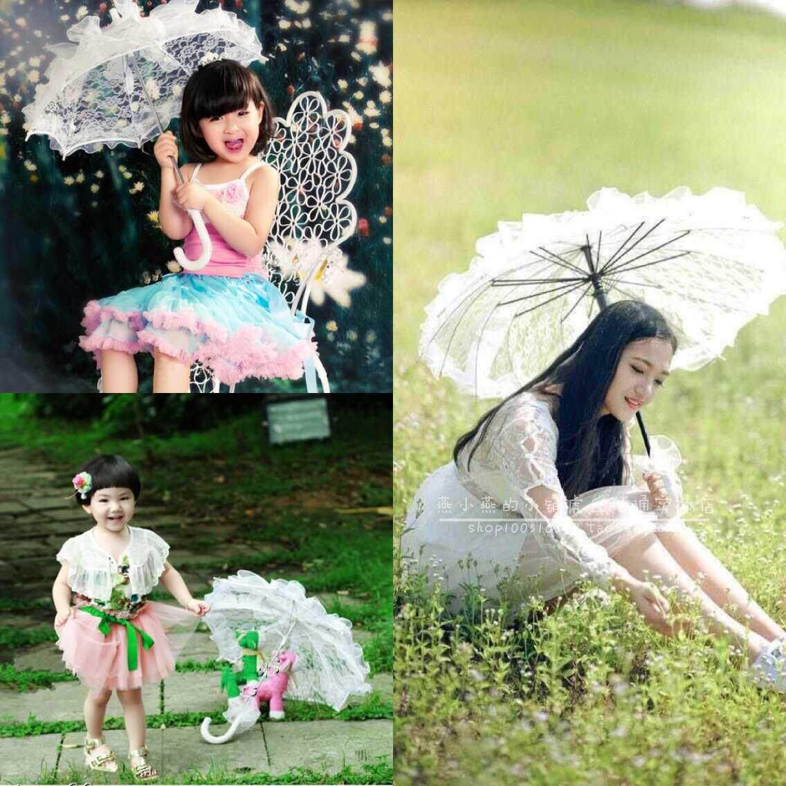 Exterior View Photo Lace Umbrella Children Photography Wedding Dress for True Dance Performance Photographic Props White lace Umbrella