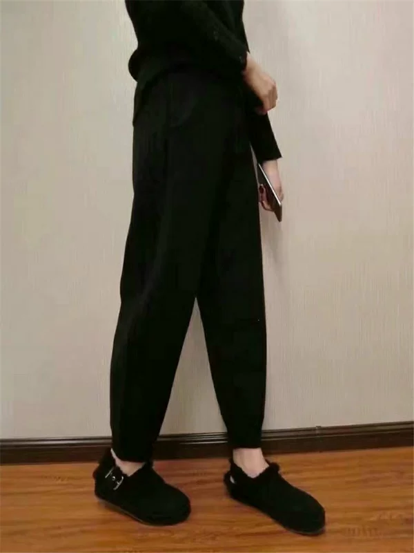 Thu đông 2018 phiên bản Hàn Quốc mới của quần harem đan hoang dã thời trang màu rắn gai dầu ren dày chín điểm quần âu nữ quần jean nữ đẹp