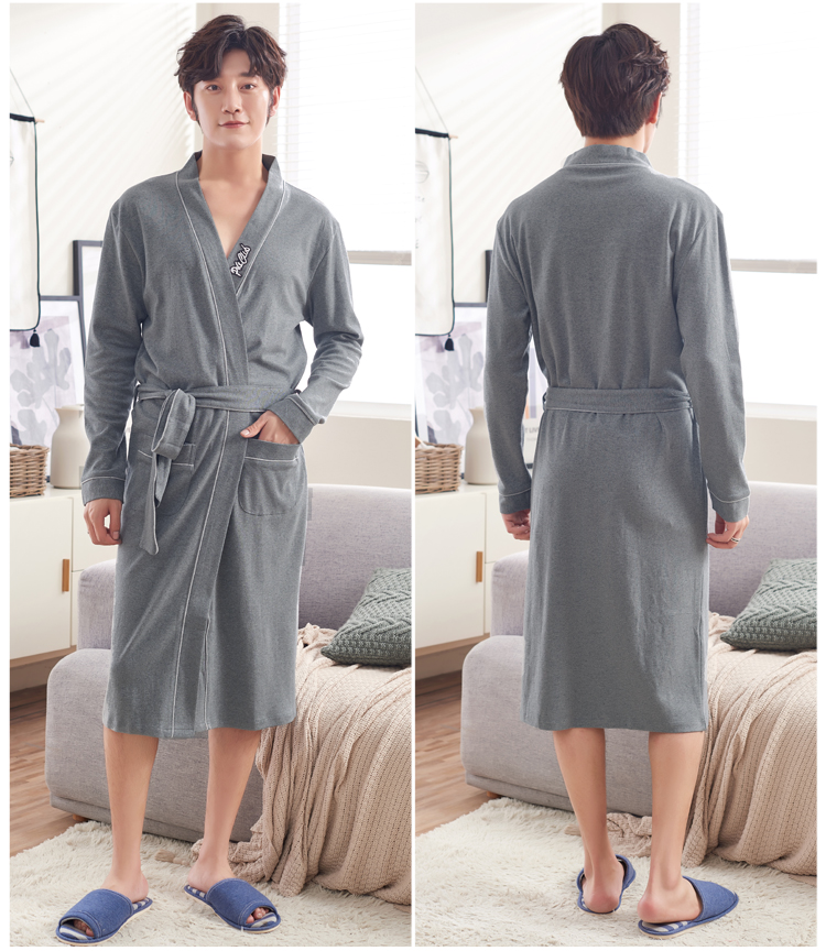 Áo ngủ nam áo choàng cotton mùa hè yukata kimono mùa xuân và mùa thu màu đỏ đám cưới dài phần mỏng đồ ngủ đồ ngủ nam hàn quốc