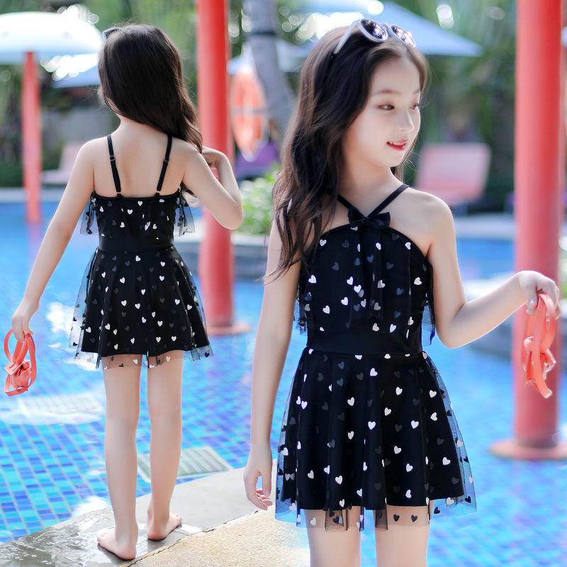 Children's swimsuits for girls, small, medium and large children, princess one-piece skirt style 2024 new style sun protection suspender swimsuit