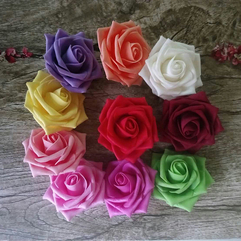PE simulation rose flower pentagonal rose head fake flower 8-9cm foam flower head wedding bouquet material