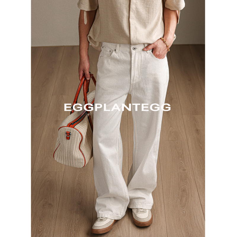 Eggplantegg Slightly Wrinkled Texture, Warm Feel, White Jeans, Cleanfit Straight-Leg Slimming Pants for Summer Eggplantegg Slightly Wrinkled Texture, Warm Feel, White Jeans, Cleanfit Straight-Leg Slimming Pants for Summer