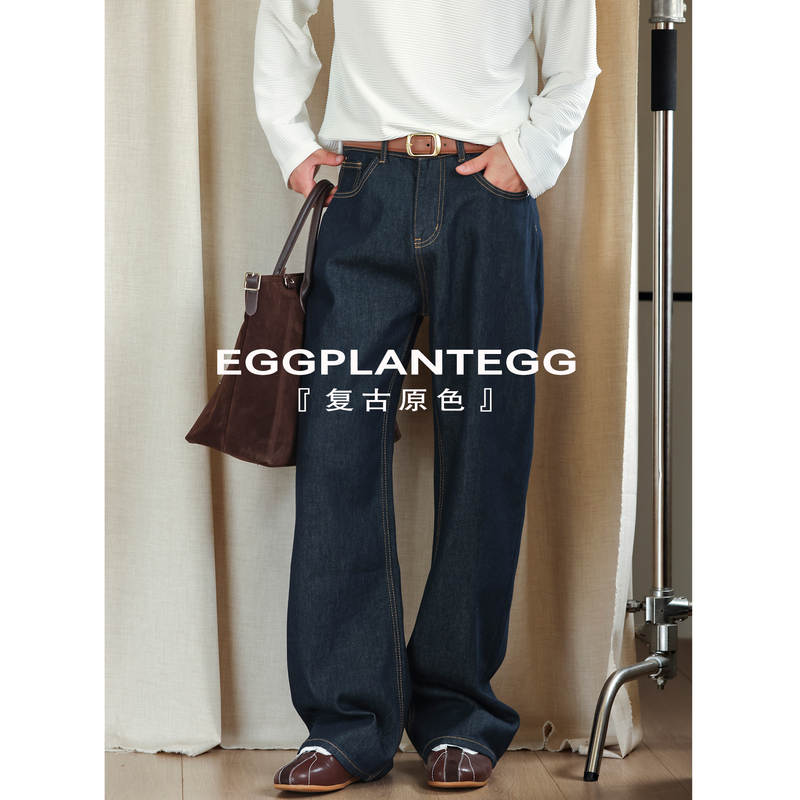 Eggplantegg『26Ss Black Label』Ultra-Fine Woven Original Blue Denim Straight-Leg Jeans for Men Eggplantegg『26Ss Black Label』Ultra-Fine Woven Original Blue Denim Straight-Leg Jeans for Men
