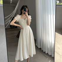 Goothic Custom Square Collar Dress Skirt Woman 2022 Summer New Style Vintage Glean Lean Temperament Bubble sleeves Long dress