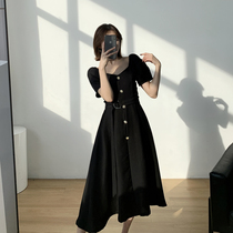 Goo Custom Black Dress Dress Woman 2022 Spring Summer New Temperament Collection Waist Display Slim Style Hburn Little Black Dress