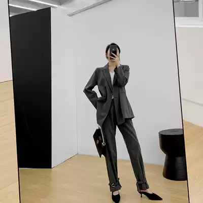 Fruit custom fashion suit women 2020 Autumn New Korean gray striped suit high waist wide leg trousers
