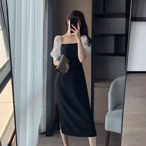 Goothic Custom Black Dress Dress Woman 2022 Summer New square collar French style Hepburn Bubble Sleeves Long Dress