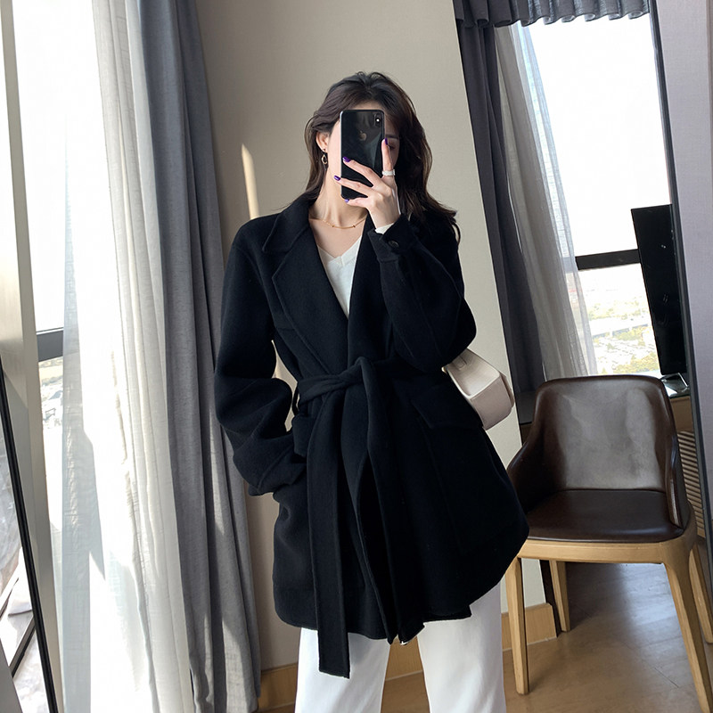 Goo Custom Black Short Fur Coats Women Suit Jacket Woman 2020 Autumn Winter New Temperament Double Face Wool Coat