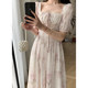 FTGUOGE floral dress female 2023 summer new French tea break gentle wind square collar chiffon dress